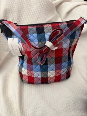 Vera Bradley Patriotic Plaid Bucket Crossbody Bag NWT Quilted Cotton Red Blue